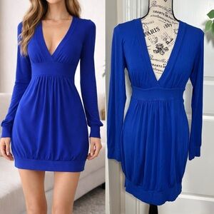Forever 21 Y2K Long Sleeve Empire Waist Dress Royal Blue Sz L